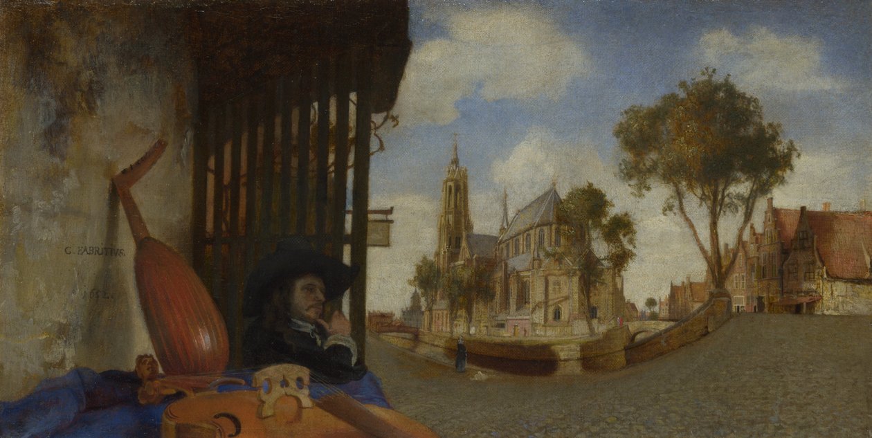 Delft kilátása hangszereladó standdal, 1652 alkotó: Carel Fabritius