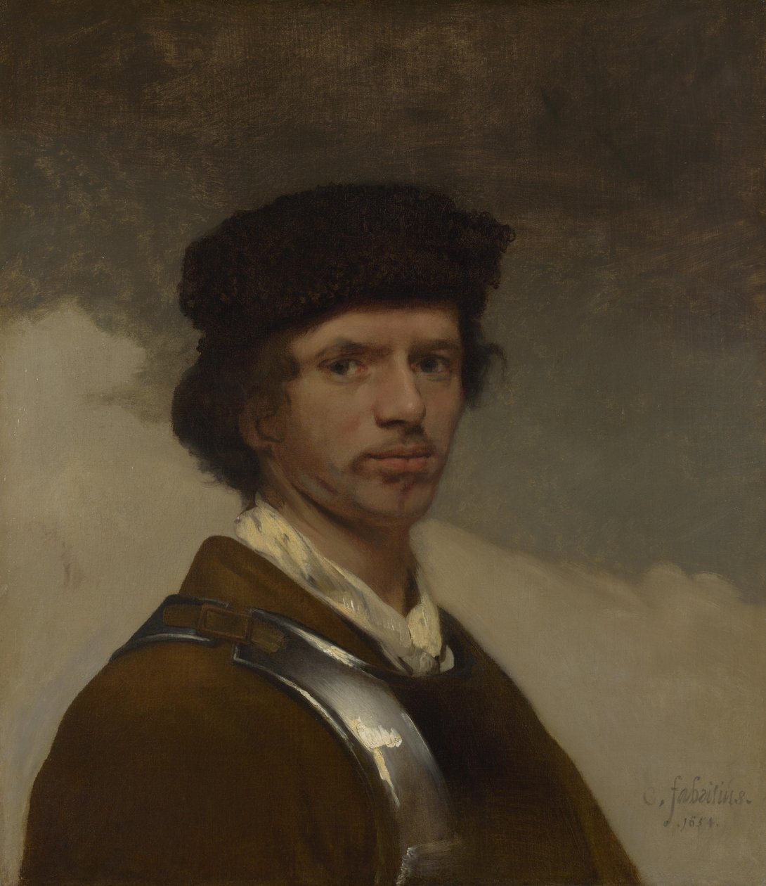 Fiatal férfi bundasapkában alkotó: Carel Fabritius