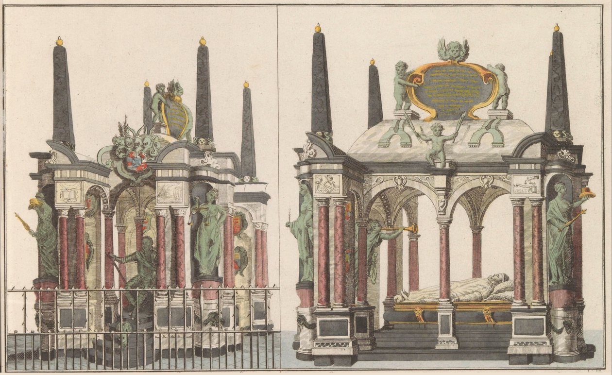 Praalgraf van Willem van Oranje Delftben, kb. 1790 A királyi család nagyszerű mauzóleuma a delfti nagytemplomban / Ugyanaz az északi oldalról (cím a tárgyon) alkotó: Carel Frederik Bendorp (I) (possibly)