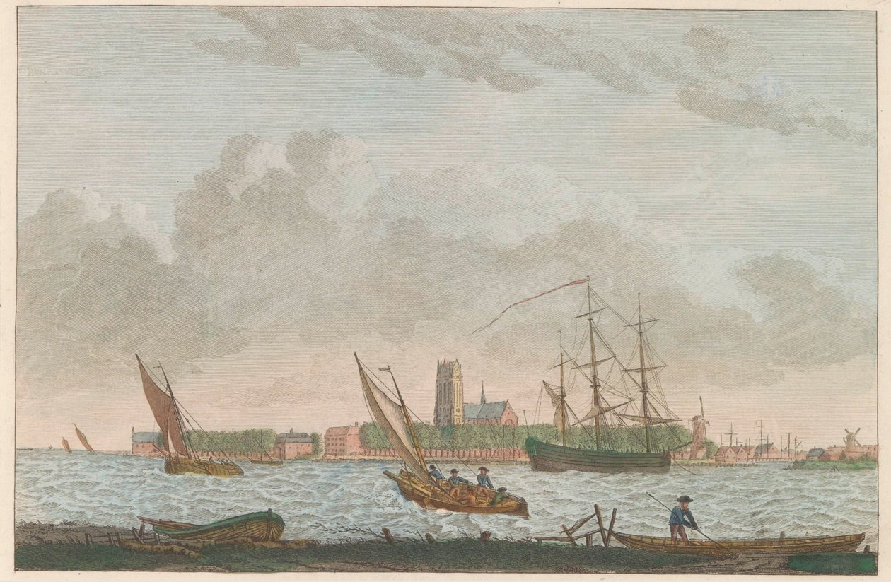 Dordrecht a Merwedéből, 1790 körül Dordrecht van de Merwe kiállítva / La ville Dordrecht - díj a coté dela riviere dite la Merwe (cím a tárgyon) alkotó: Carel Frederik Bendorp (I)