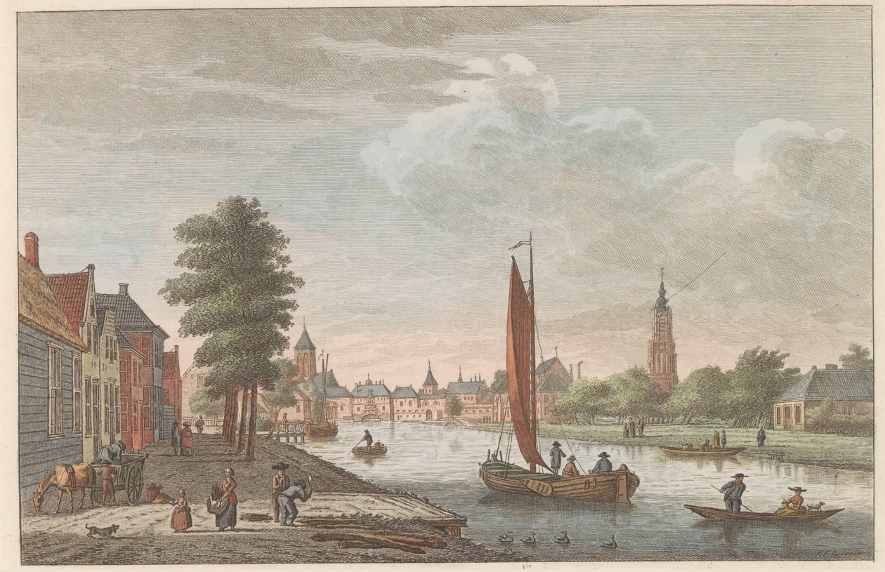Amersfoort látképe, 1790 körül Delft van de Vaart kiállításon / Delft prize du Cote de la riviere dit le Schie (cím a tárgyon) alkotó: Carel Frederik Bendorp (I)