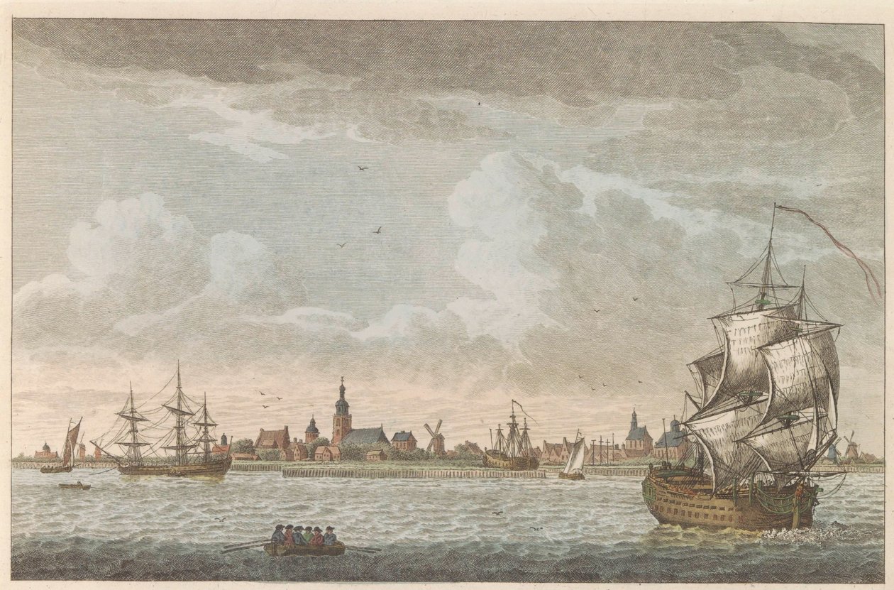 Hoorn látképe, 1790 körül Kilátás Hoorn városára / Vue dela Ville de Horn, situee sur le bord du Zuiderzee (cím a tárgyon) alkotó: Carel Frederik Bendorp (I)