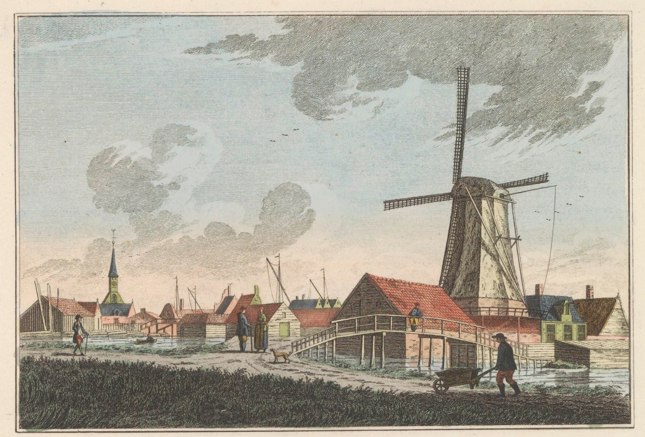 Nieuwendam, 1790 körül Nieuwendam. Westen, a Meerdijkből látható (cím az objektumon) alkotó: Carel Frederik Bendorp (I)