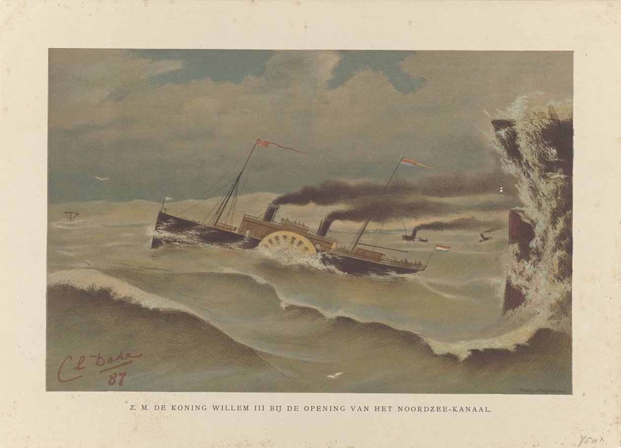 Hajtsák ki a Willem III-at az Északi-tengeri csatorna megnyitásakor, 1876-ban H.M. de Koning Willem III az Északi-tengeri csatorna megnyitásakor (cím az objektumon) alkotó: Carel Lodewijk Dake