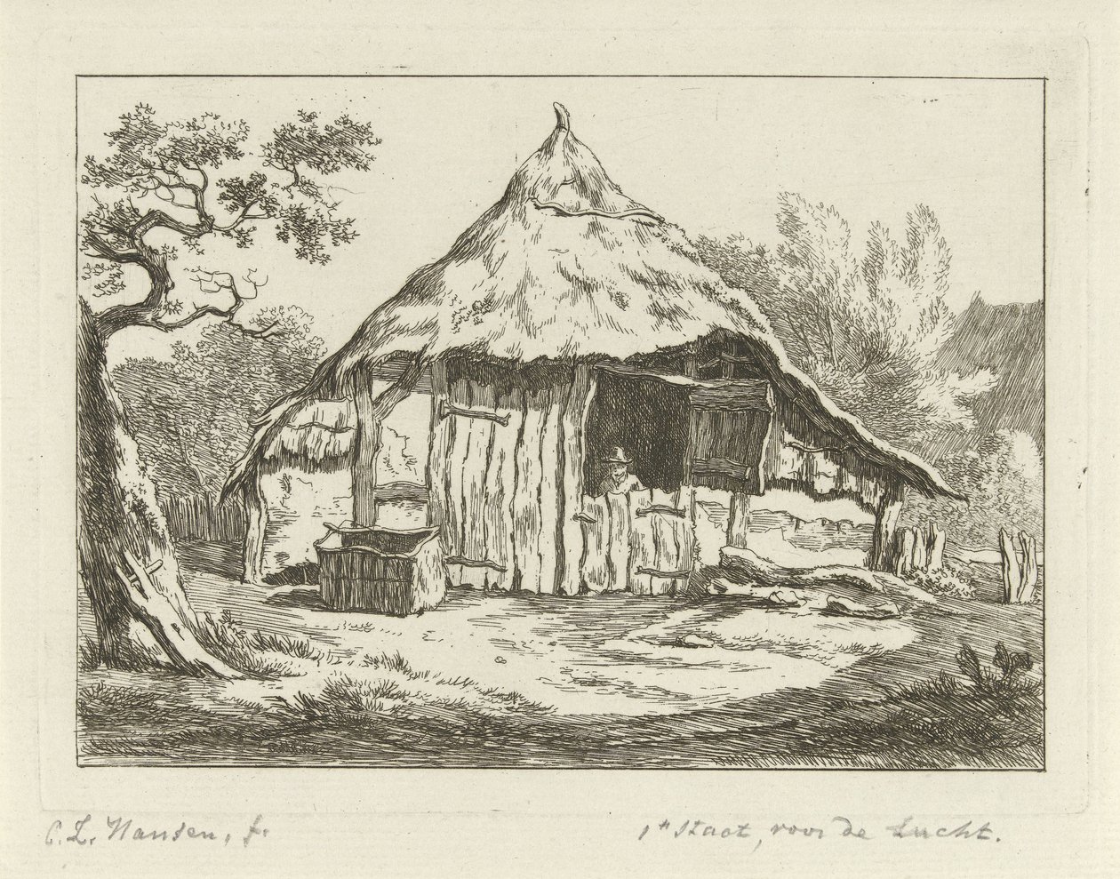 Parasztház nyitott felső ajtóval Tájképek (1-6) (sorozat címe) alkotó: Carel Lodewijk Hansen