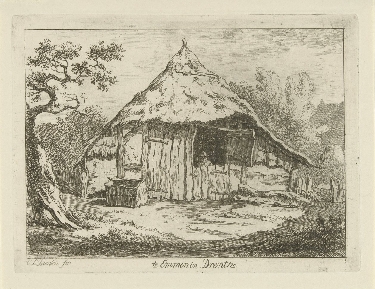Parasztház nyitott felső ajtóval Te Emmen Drenthe-ben (cím a tárgyon) Tájképek (1-6) (sorozat címe) alkotó: Carel Lodewijk Hansen