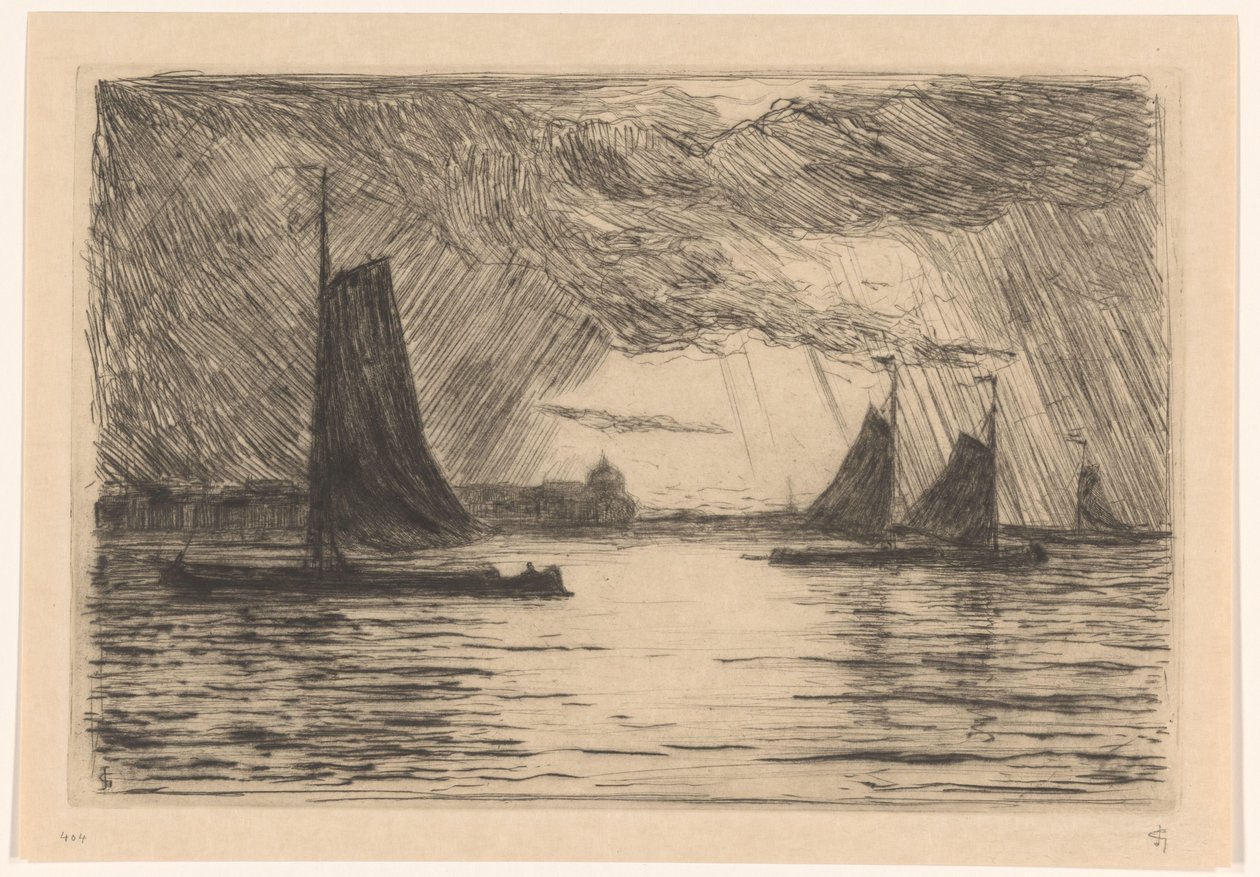 Kilátás a Maasra Dordrecht közelében éjjel alkotó: Carel Nicolaas Storm van 