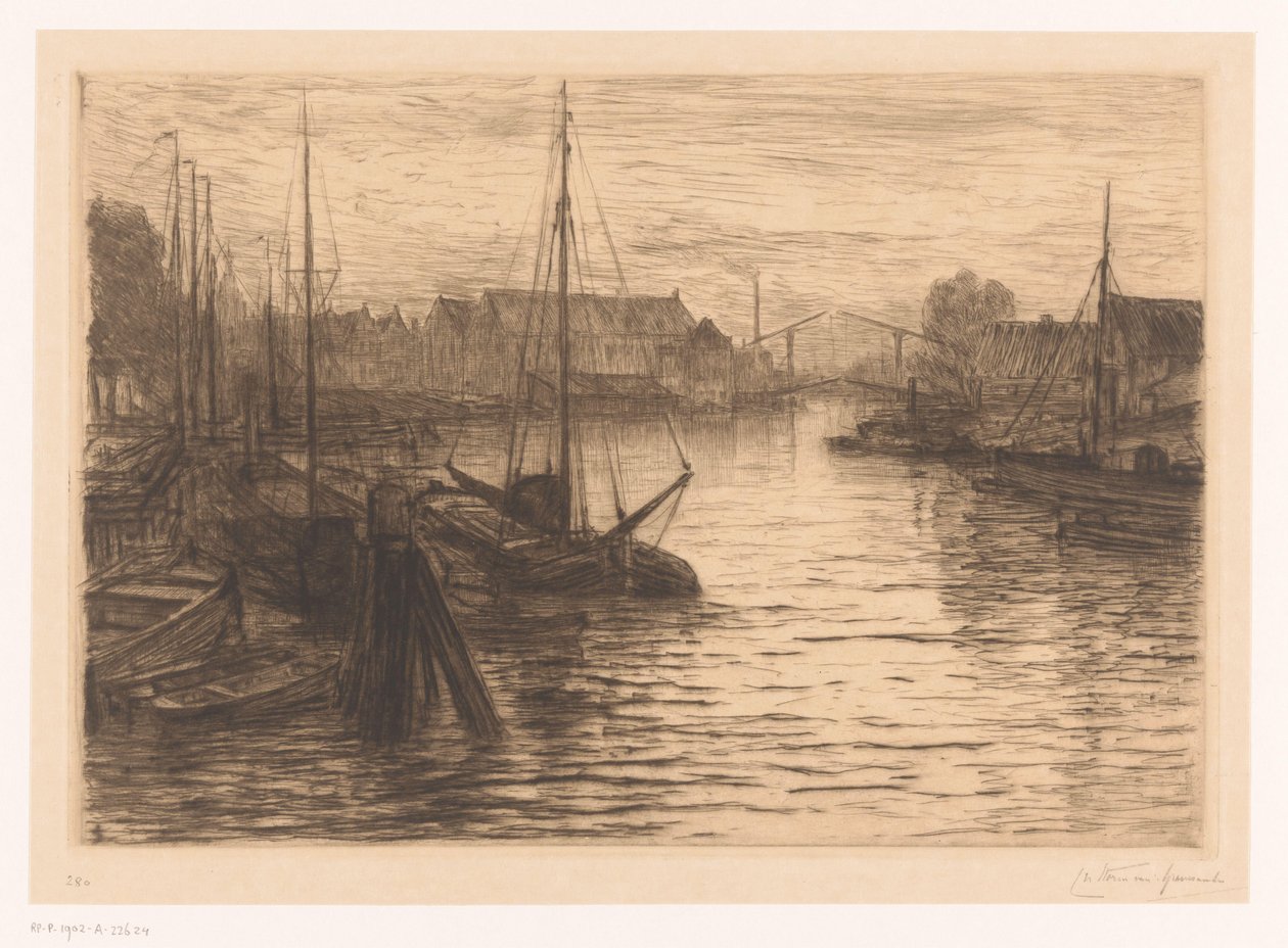 Riedijkshaven Dordrechtben éjjel Dordrecht, Riedijkshaven, le soir (eredeti cím) alkotó: Carel Nicolaas Storm van 