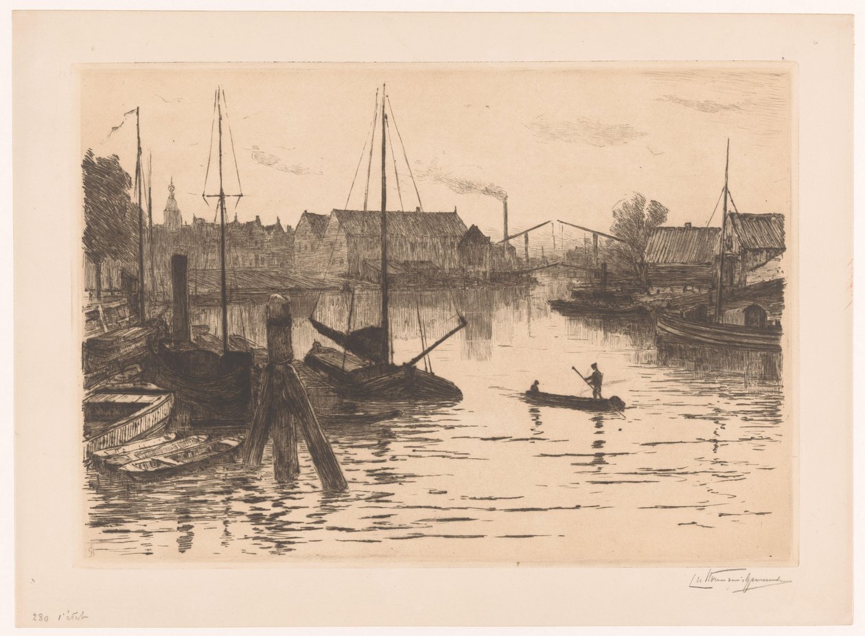 Riedijkshaven Dordrechtben éjjel Dordrecht, Riedijkshaven, le soir (eredeti cím) alkotó: Carel Nicolaas Storm van 