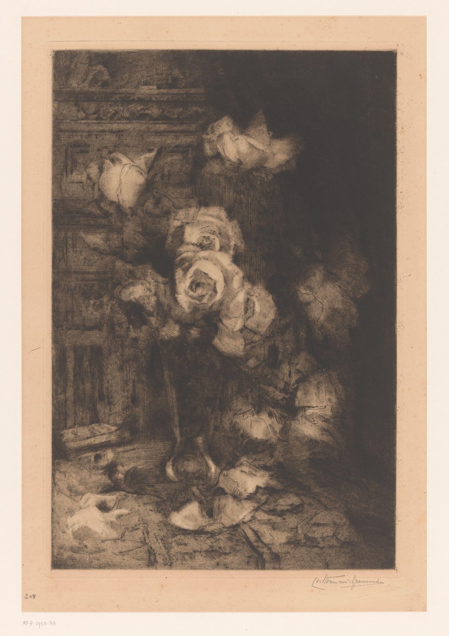 Váza rózsákkal az asztalon Fleurs (eredeti cím) alkotó: Carel Nicolaas Storm van 