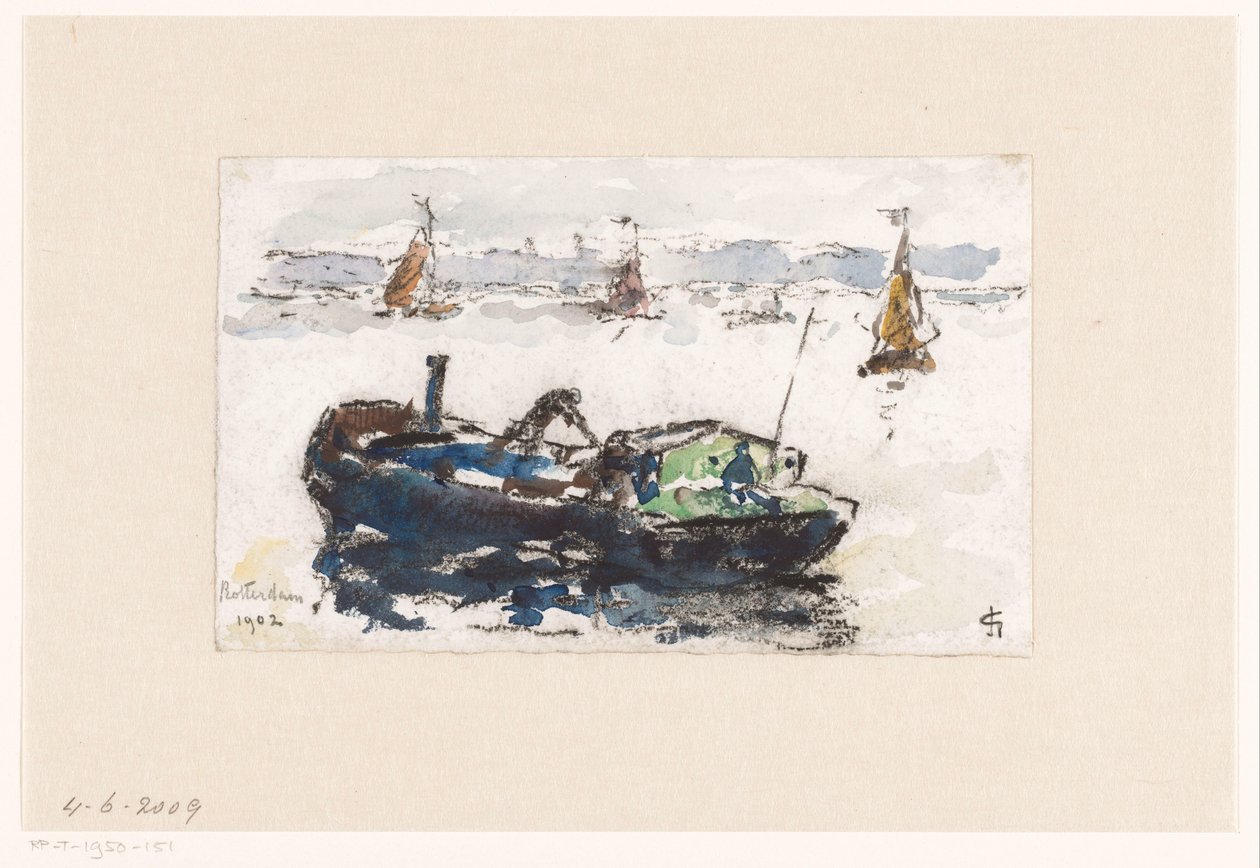 Kilátás a Maasra Rotterdam közelében alkotó: Carel Nicolaas Storm van 