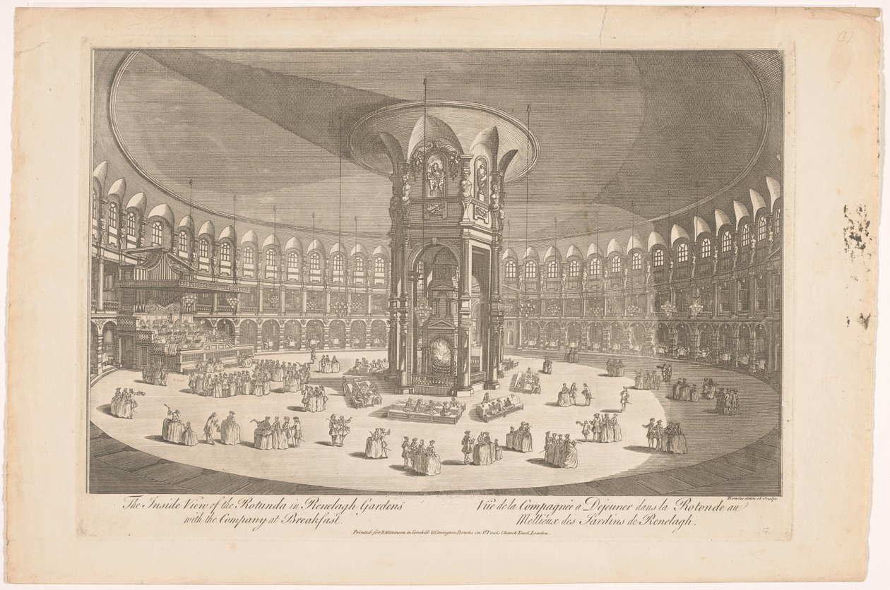 Kilátás a Rotunda belsejére a londoni Ranelagh Gardensben egy csoporttal, akik vacsoráznak A Renelagh Gardens Rotunda belső képe a társasággal reggelinél (cím a tárgyon) alkotó: Carington Bowles