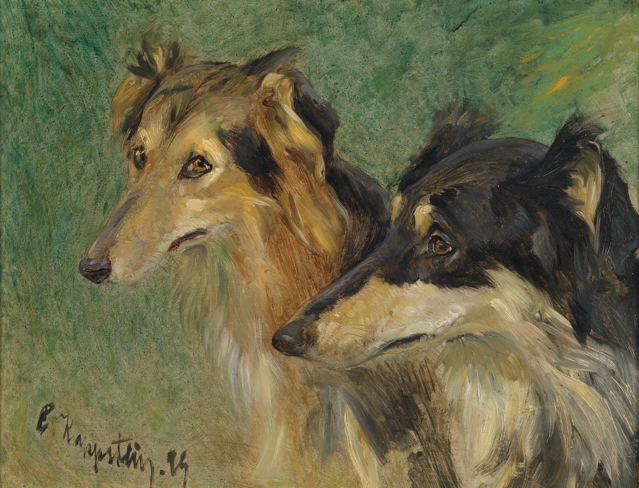 Két borzoj kutya portréja alkotó: Carl Friedrich Kappstein