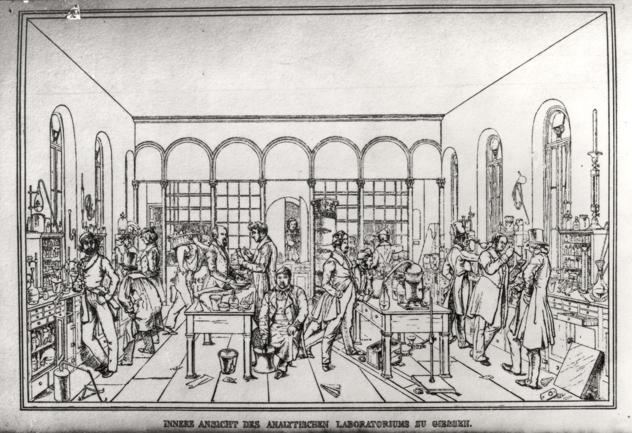 Justus von Liebig báró (1803-73) giesseni kémiai laboratóriumának kilátása alkotó: Carl Friedrich Wilhelm Trautschold