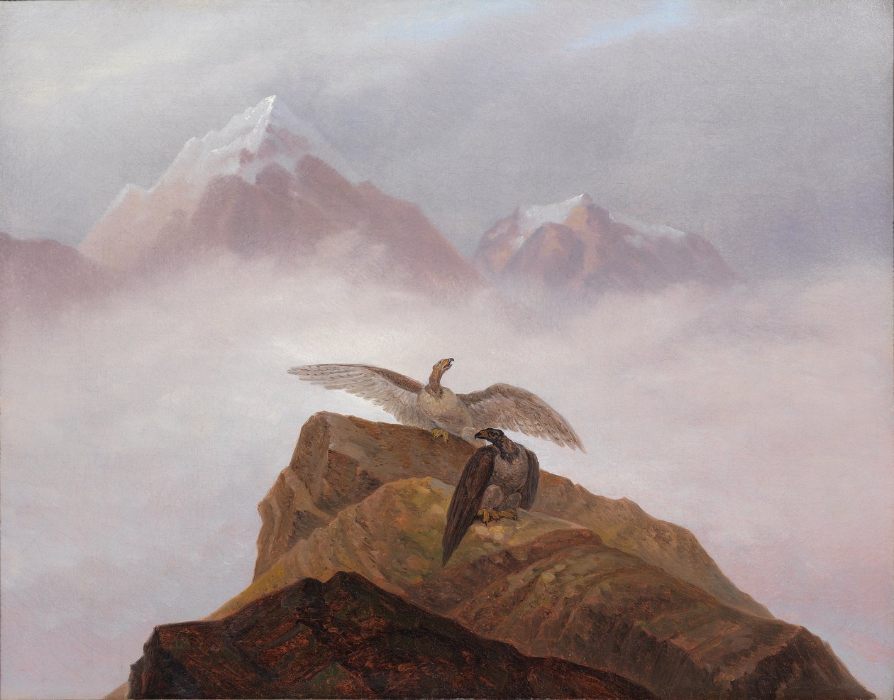 Képzelet az alpesi világból. Sasok fészkelnek egy alpesi kürtön alkotó: Carl Gustav Carus