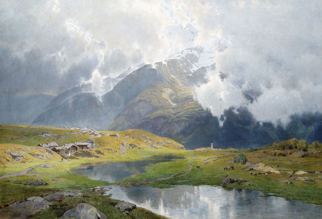 Felhős magas hegyi táj alkotó: Carl Julius E. Ludwig