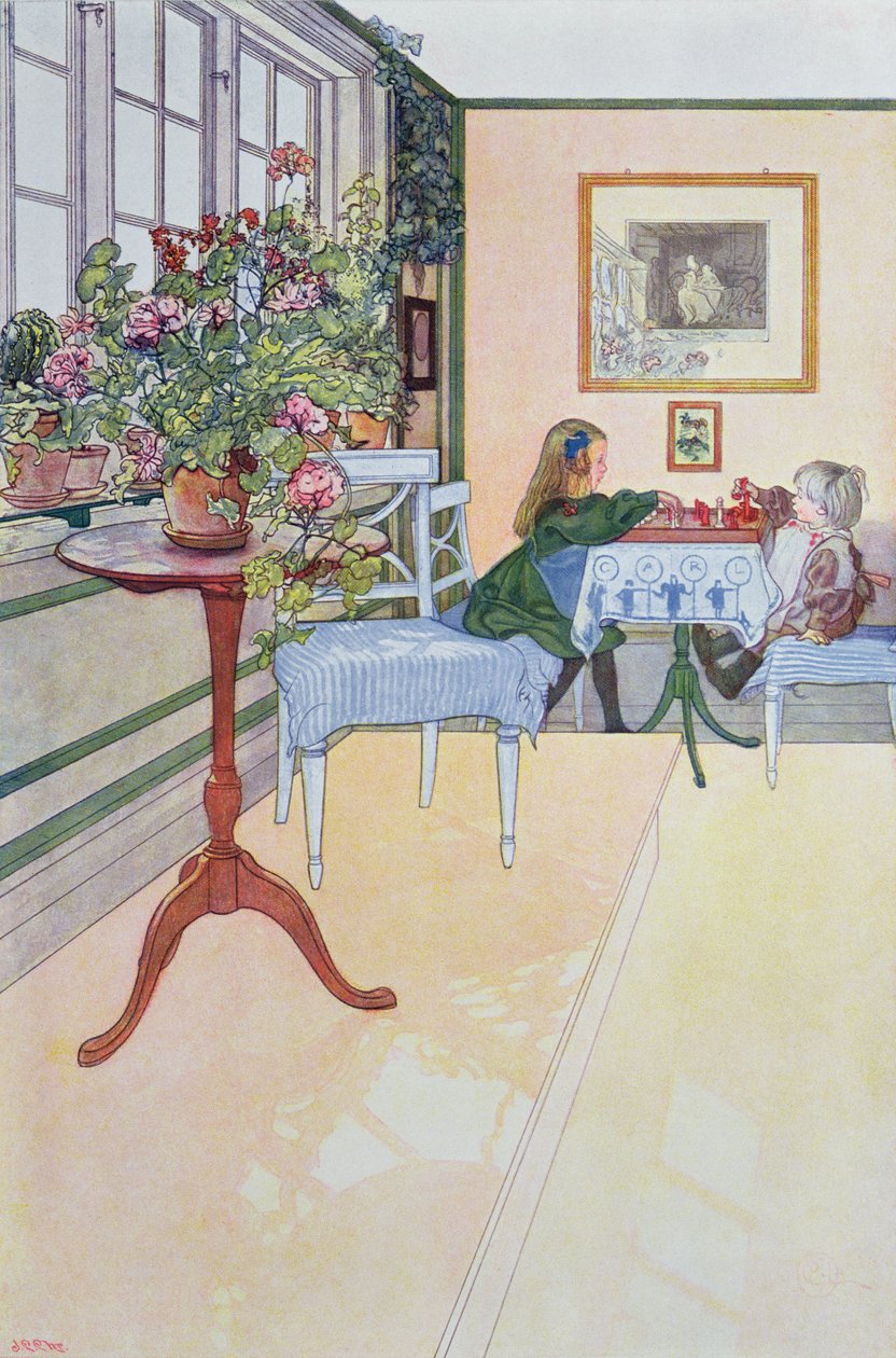Egy sakkjáték, huszadik század eleje alkotó: Carl Larsson