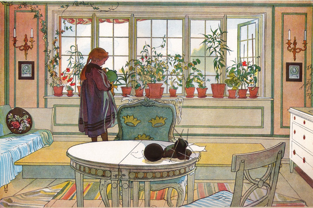 Virágok az ablakpárkányon alkotó: Carl Larsson