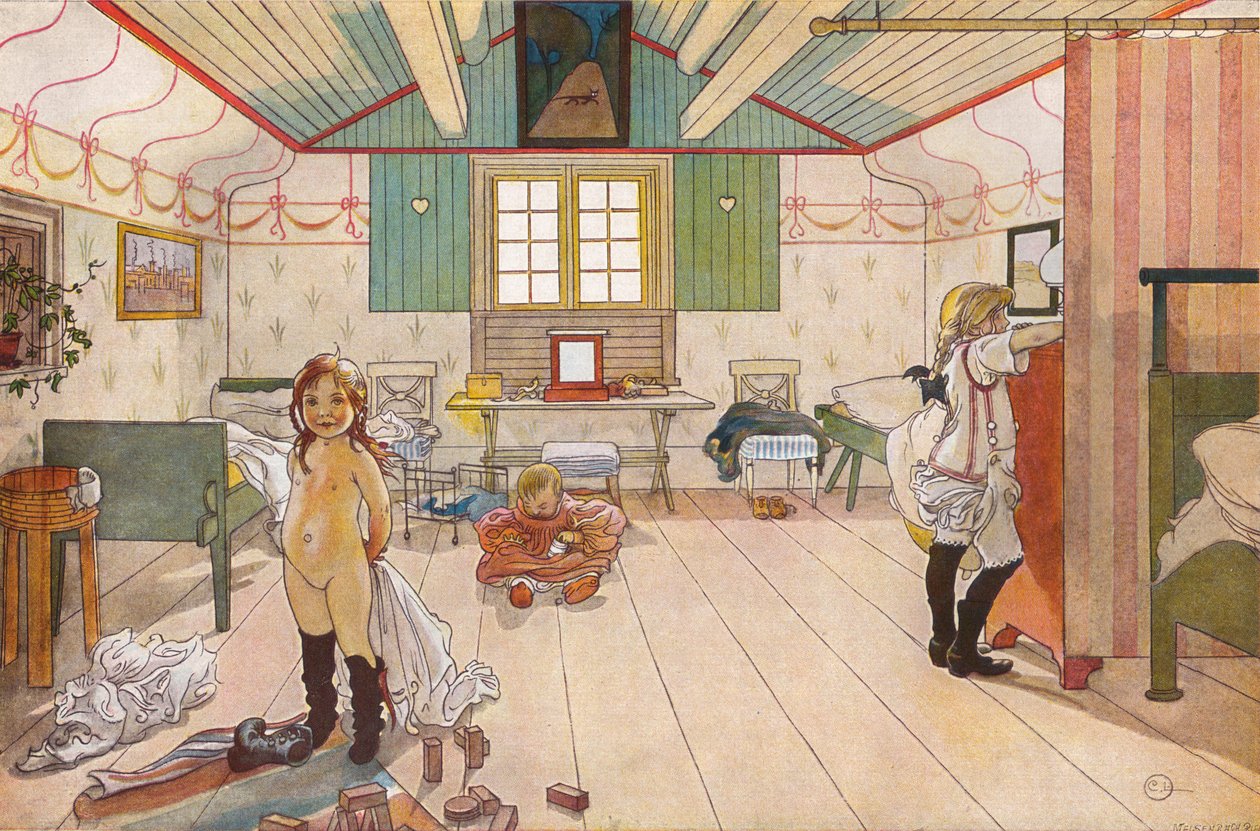 A kislányok hálószobájában alkotó: Carl Larsson