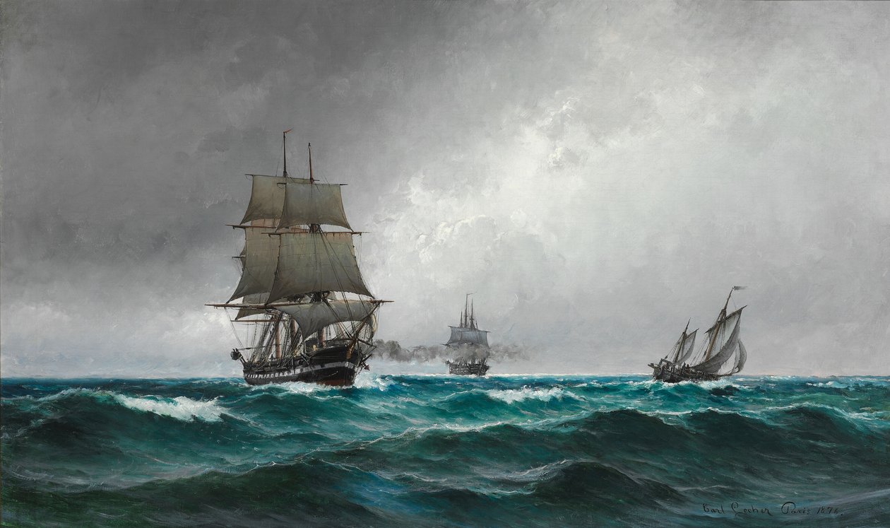 Csendes este az Északi -tengeren a Jylland fregattgal alkotó: Carl Ludvig Locher