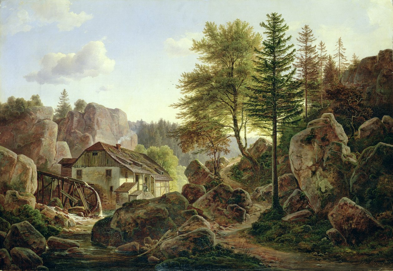 Vízimalom a Vogézekben, Ribanville közelében, 1836 alkotó: Carl Morgenstern