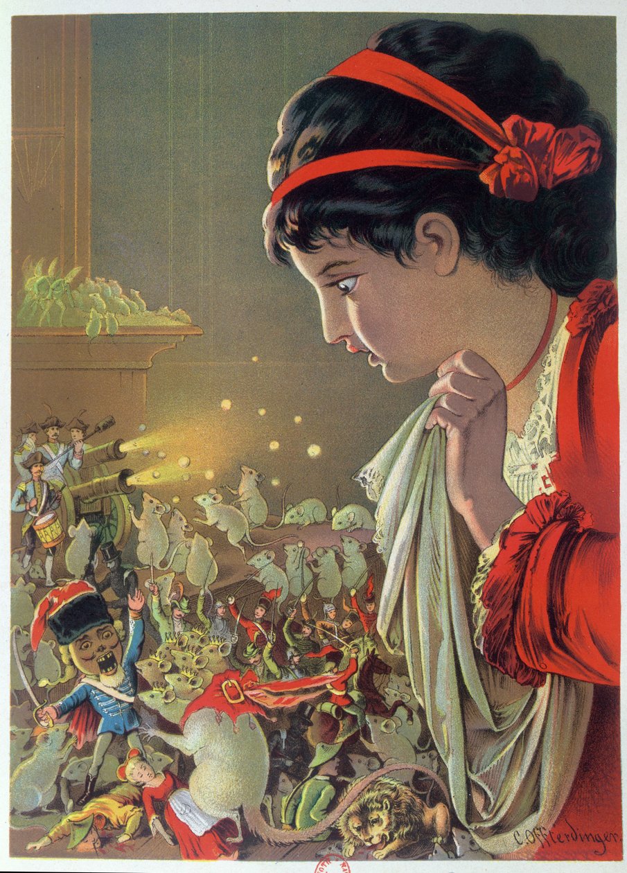 A diótörő herceg és az egérkirály, illusztráció a Diótörőből, E.T.A Hoffman (1776-1822) 1883 alkotó: Carl Offterdinger