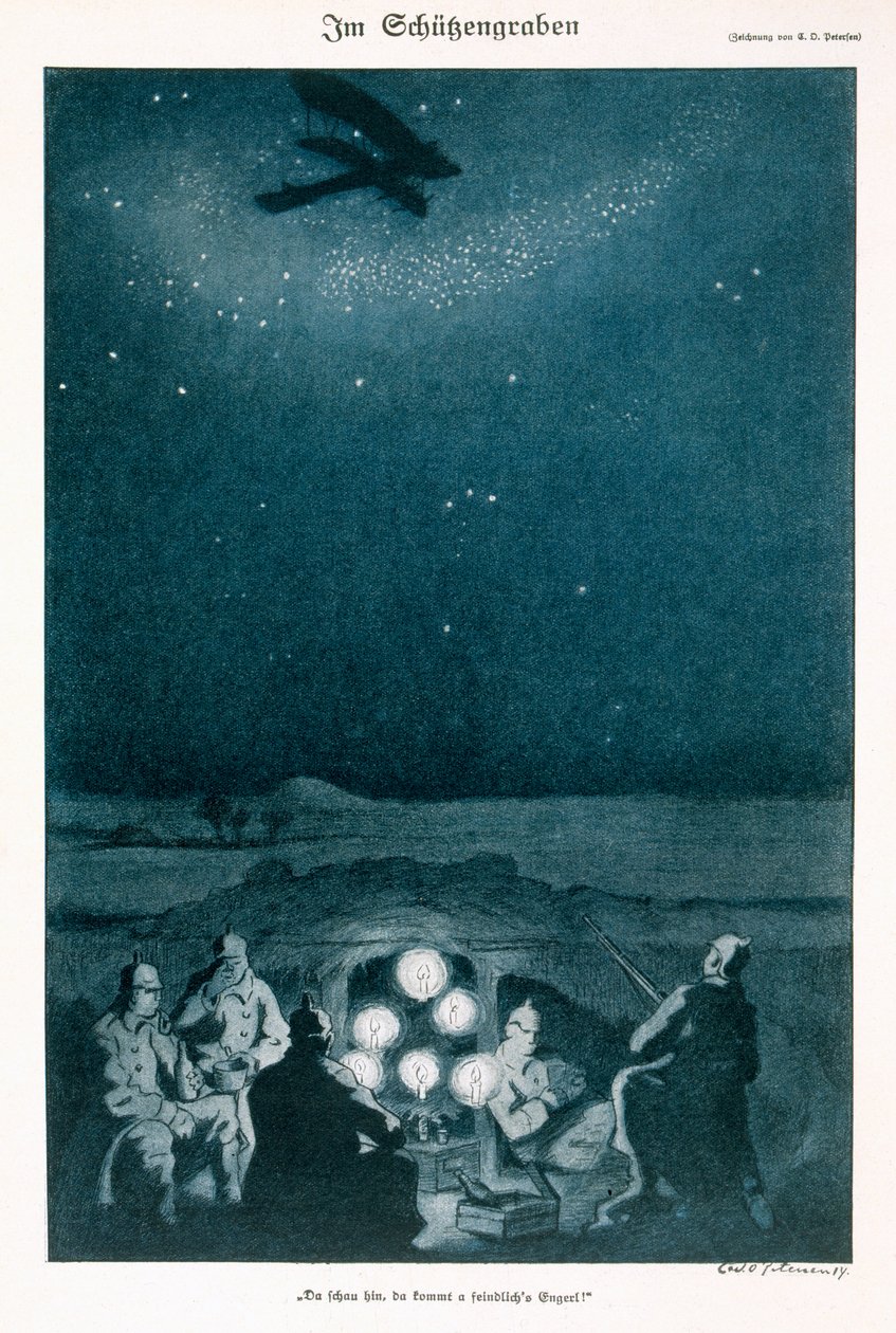 In the Treches, illusztráció egy német Simplicissimus folyóiratból, 1915 körül alkotó: Carl Olof Petersen