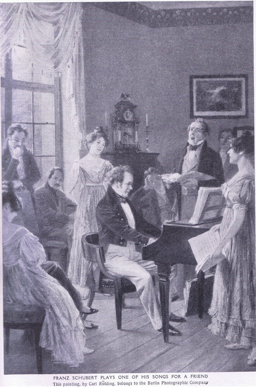 Schubert eljátszik egy dalt egy barátjának alkotó: Carl Rohling