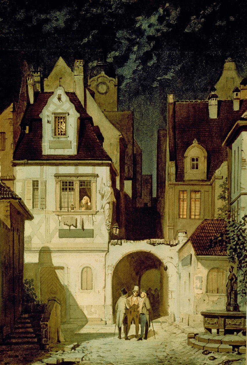 Egy német város sarka a Holdfényben alkotó: Carl Spitzweg