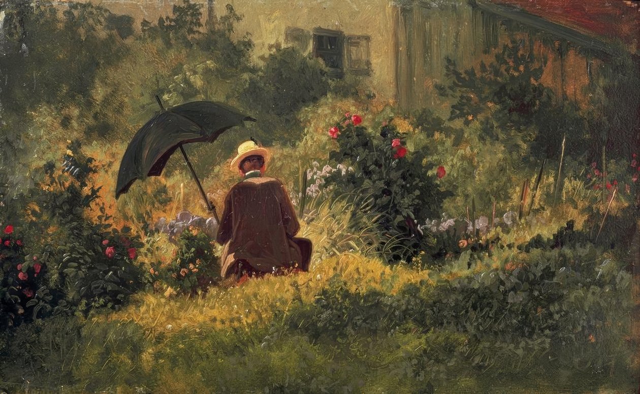 A festő a kertben alkotó: Carl Spitzweg