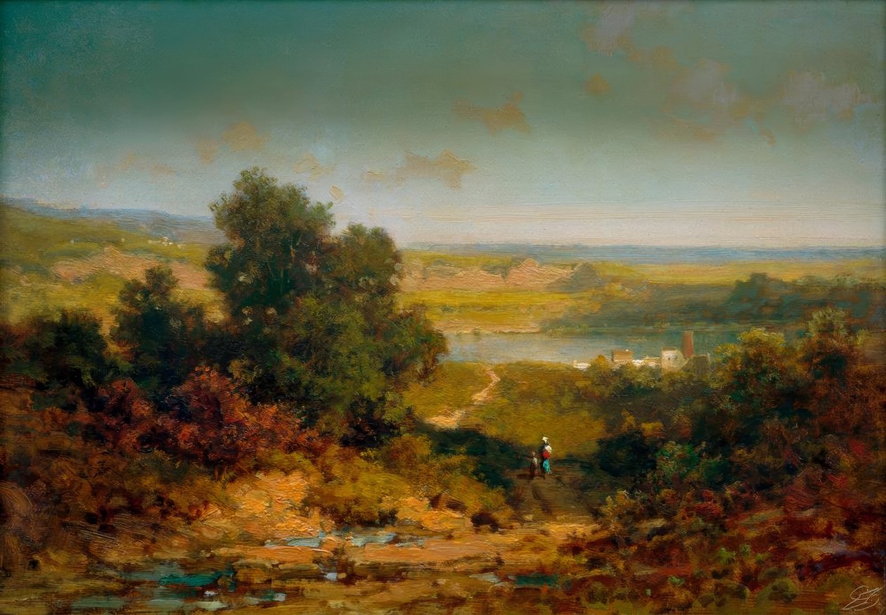 Táj faluval és folyóval alkotó: Carl Spitzweg