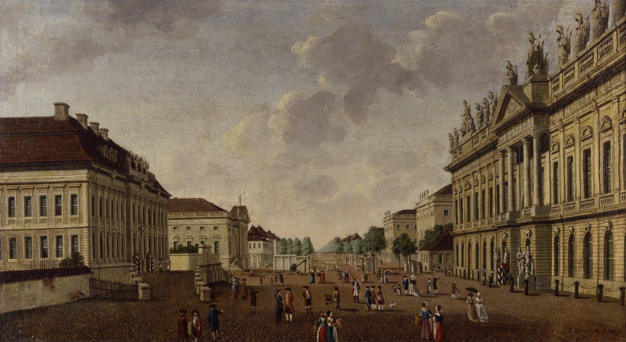 Kilátás a fegyverraktárra és az Unter den Linden utcára, 1786 alkotó: Carl Traugott Fechhelm