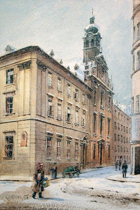 A hóval borított Johannesgasse Ursuline kolostor alkotó: Carl Wenzel Zajicek
