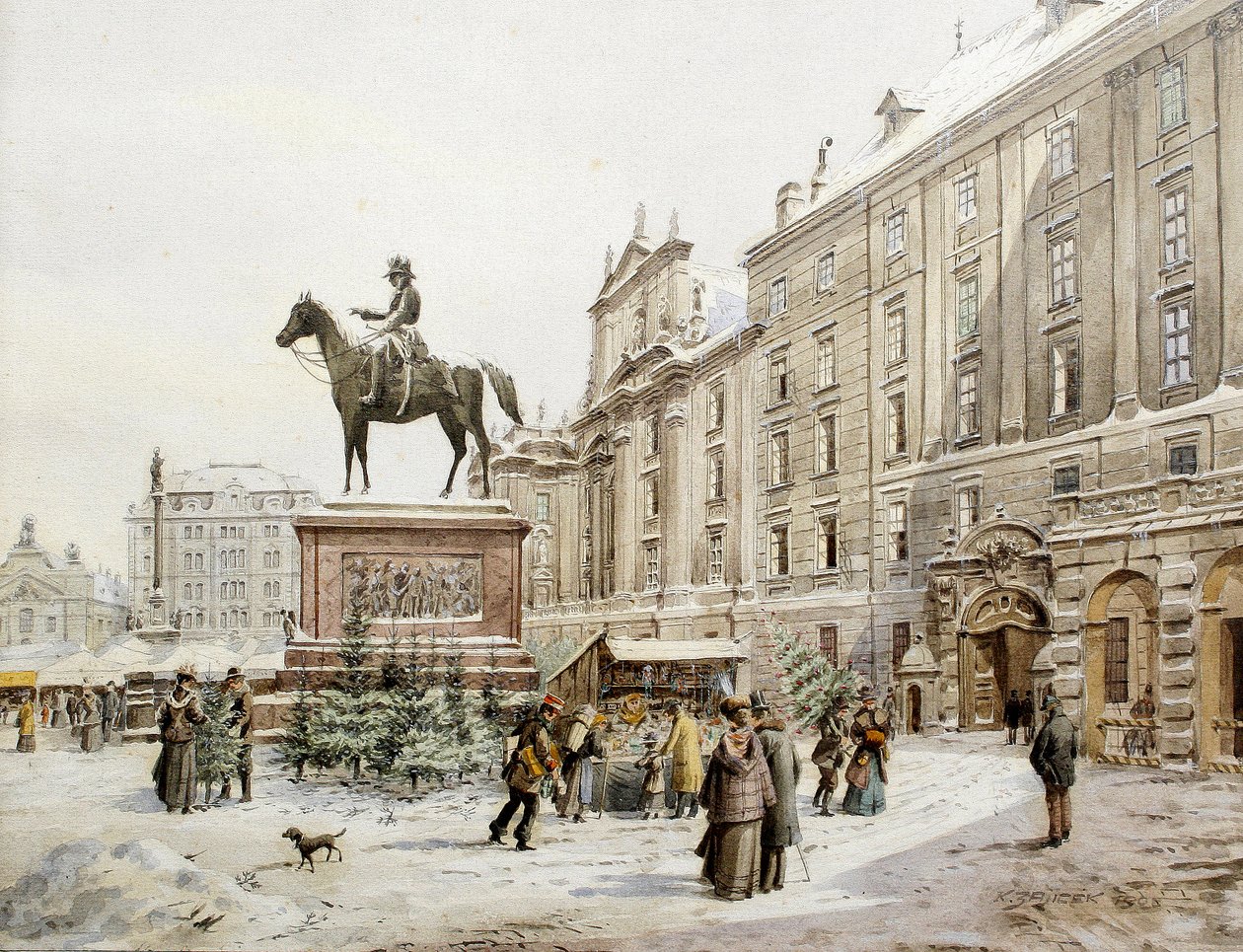 Karácsonyi vásár Am Hof Bécsben. alkotó: Carl Wenzel Zajicek