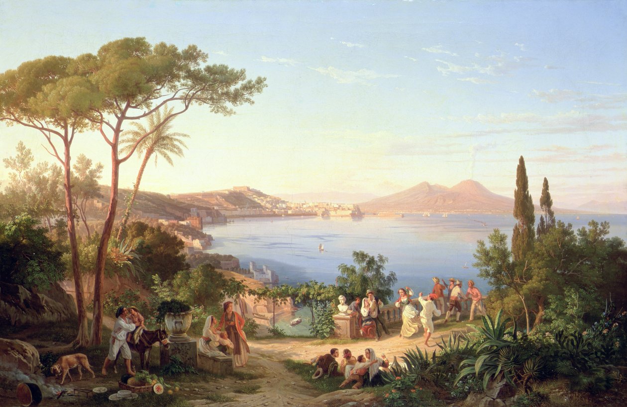 Nápolyi-öböl táncoló olaszokkal, 1850 körül alkotó: Carl Wilhelm Goetzloff