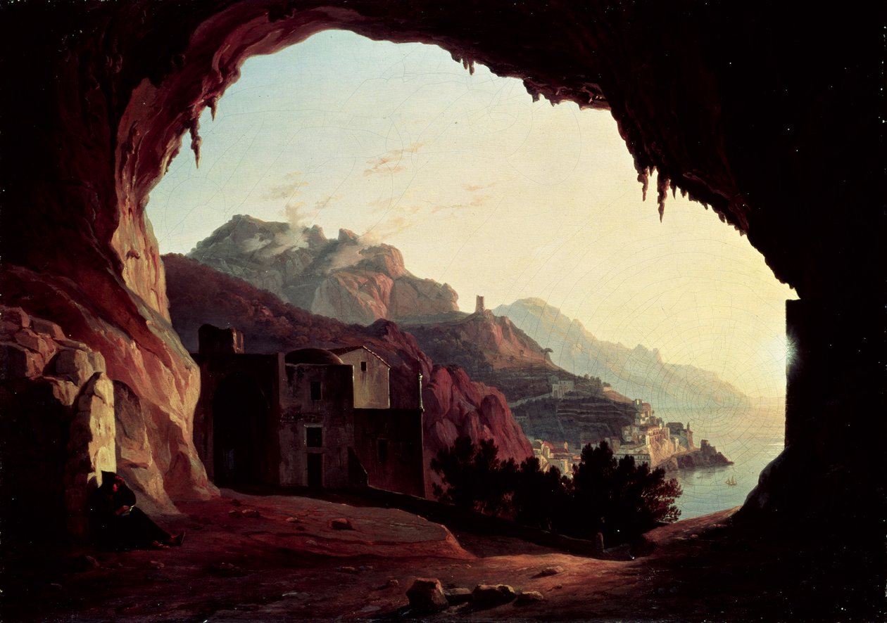 Amalfi melletti barlang, 1828 körül alkotó: Carl Wilhelm Goetzloff