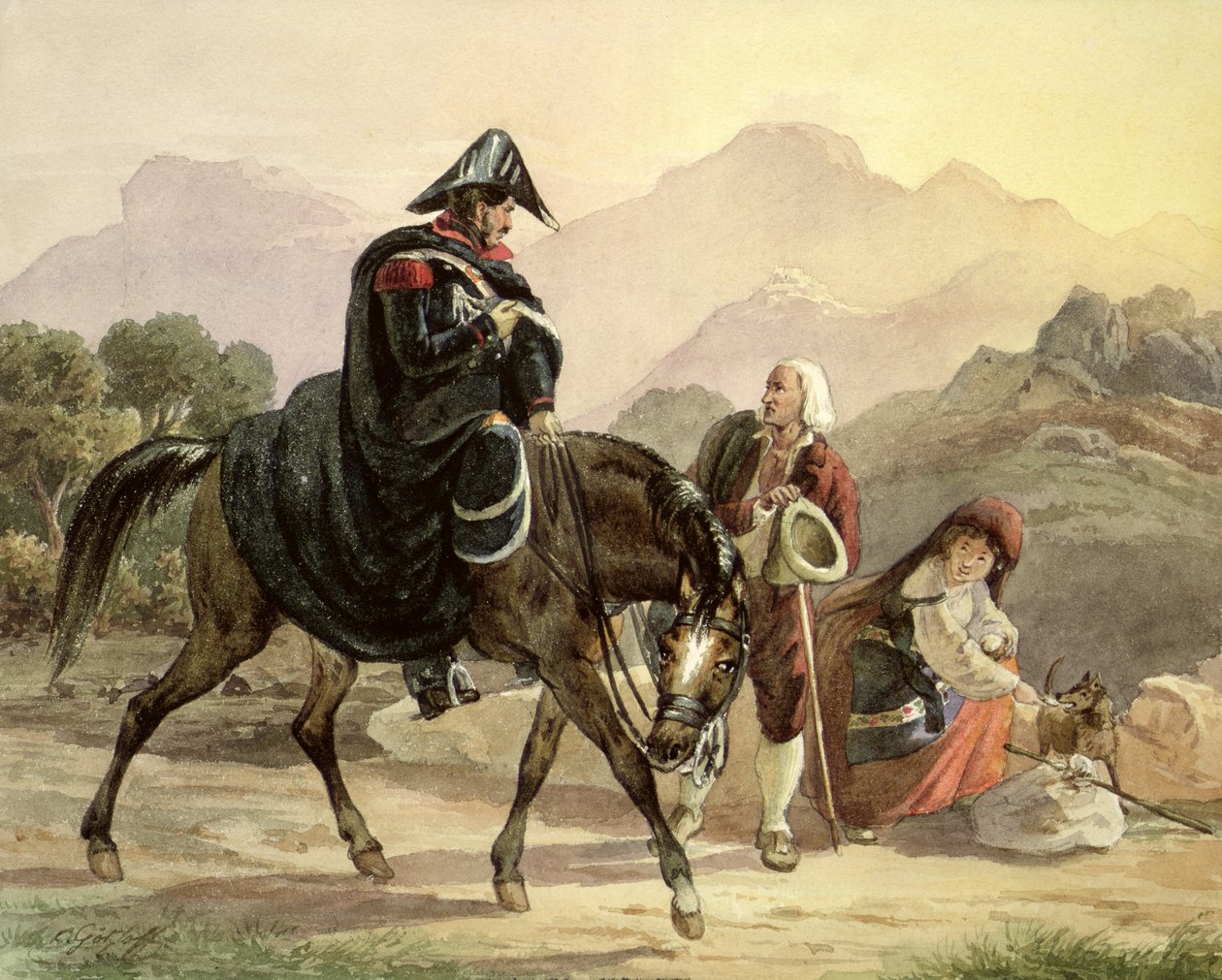 Lovas olasz rendőr vidéki néppel, 1830 körül alkotó: Carl Wilhelm Goetzloff