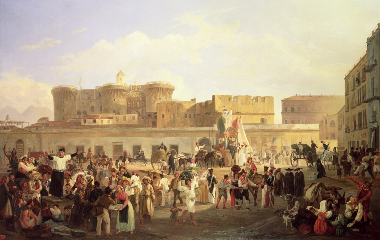 Nápolyi népélet a Largo di Castelloban, 1850 körül alkotó: Carl Wilhelm Goetzloff