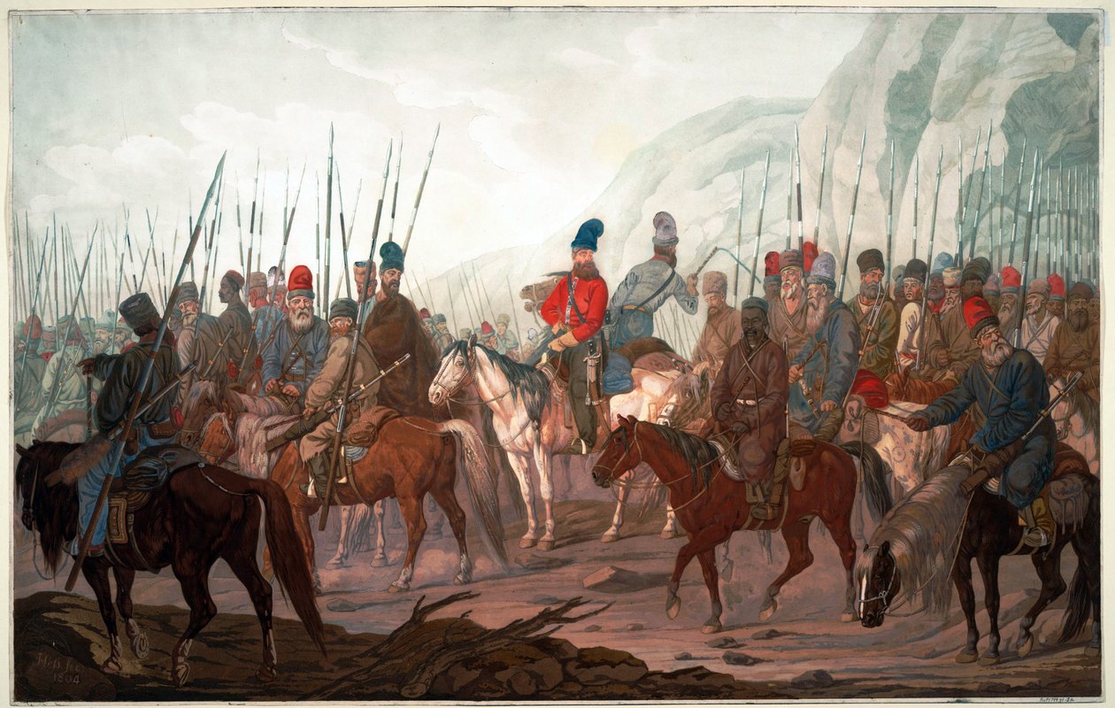 Az uráli kozákok menete Csehországon keresztül alkotó: Carl Adolph Heinrich Hess