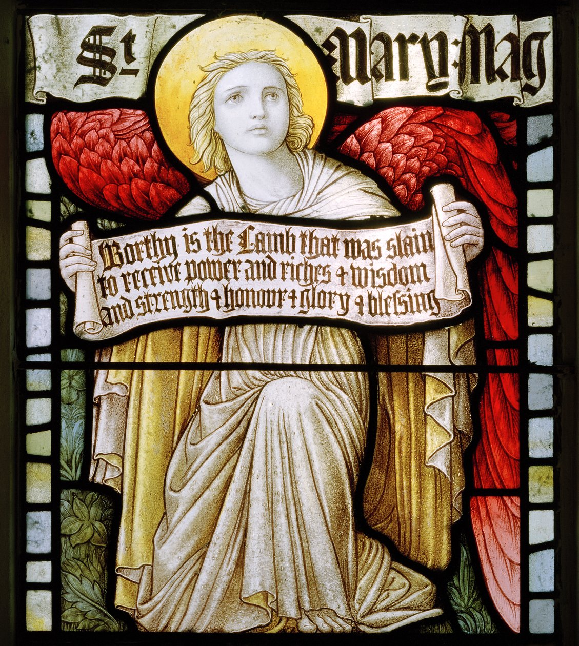 Betws Bledrws, St Bledrws, Shrigley & Hunt (1873-1982), Carl Almquist, Angel With Scroll, 1886 alkotó: Carl Almquist