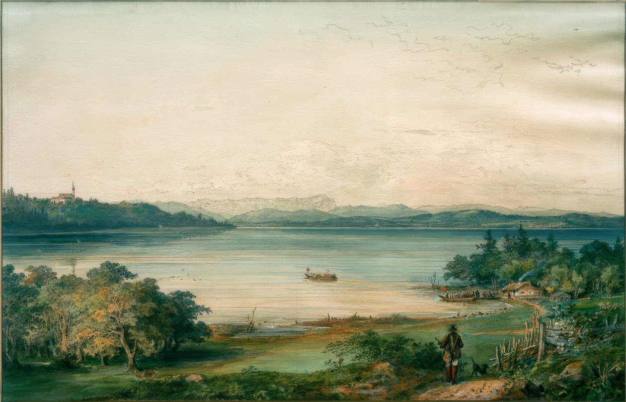 Az Ammersee a Ried-kastélyból nézve alkotó: Carl August Lebschee