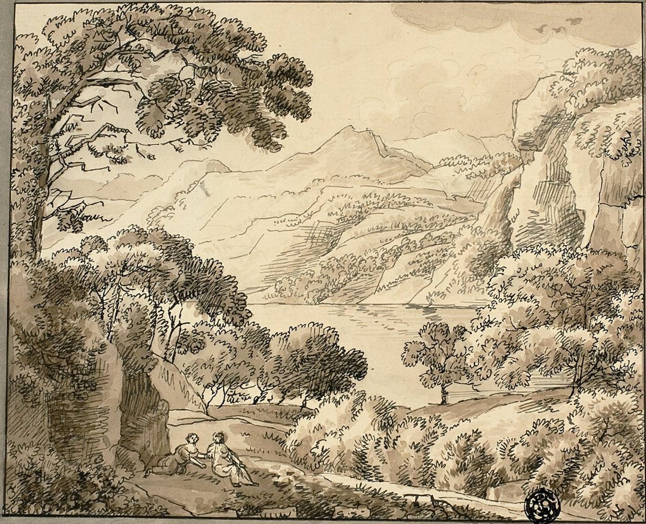 Hegyi tó két figurával alkotó: Carl August Lebschee