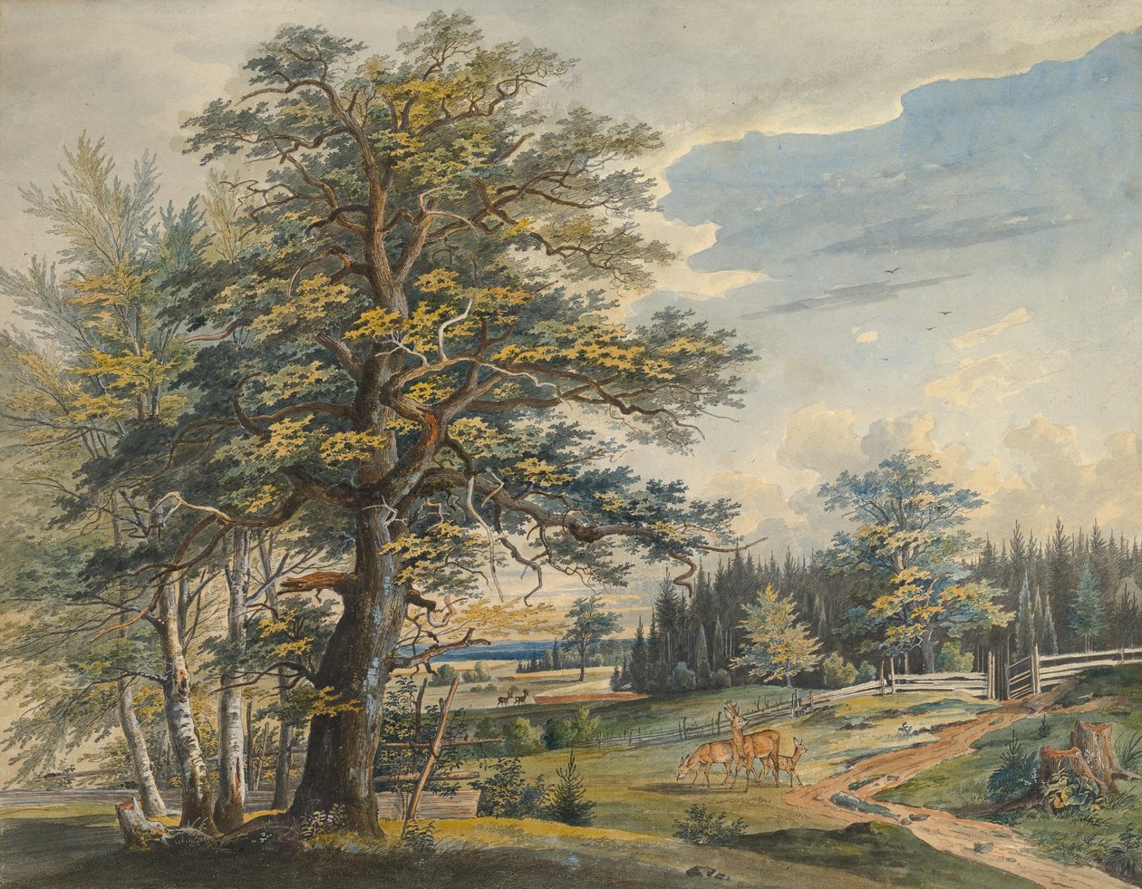 Erdős táj szarvassal, 1800-1877. alkotó: Carl August Lebschee