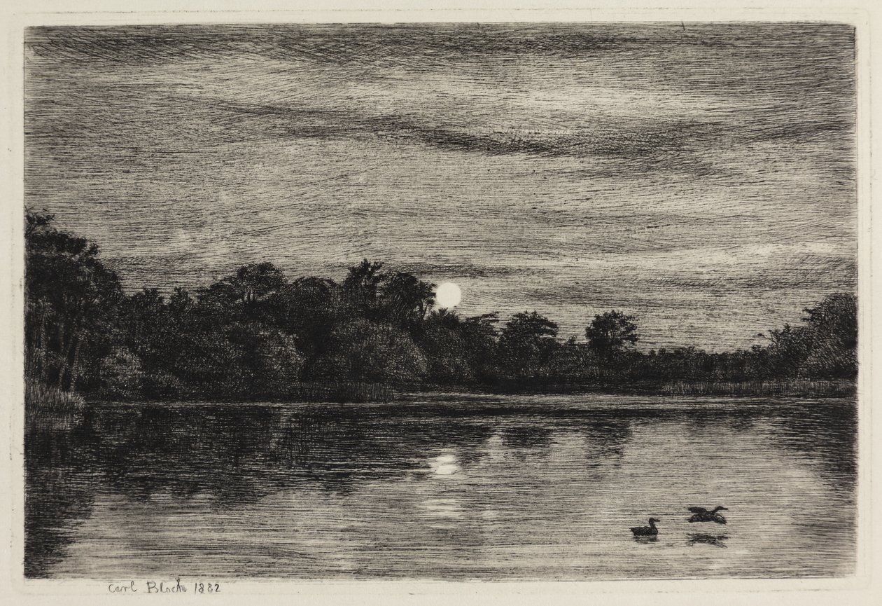 Bondedammen Hellebækben. Holdfény alkotó: Carl Bloch