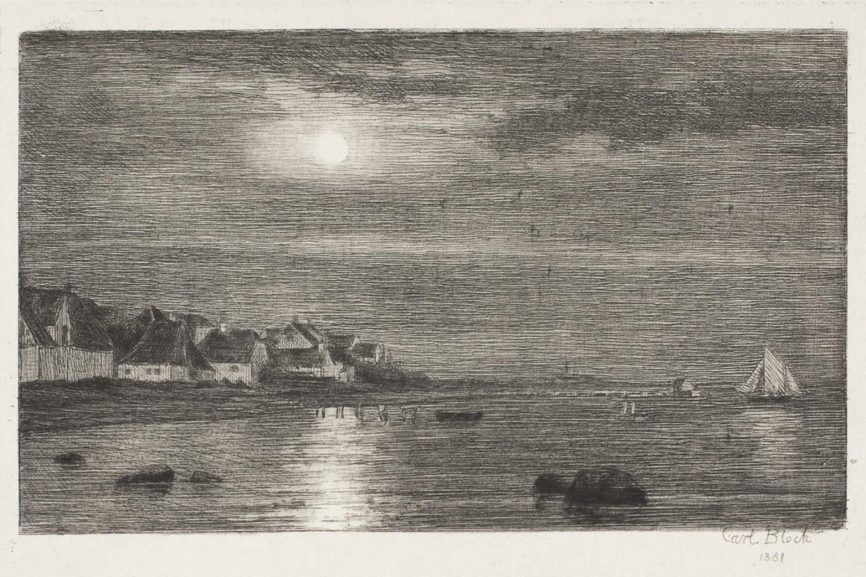 Hellebæk strandszakasz. Holdfény alkotó: Carl Bloch