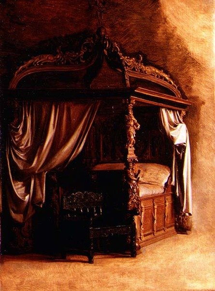 IV. keresztény dán király királyi ágya (1577-1648) alkotó: Carl Bloch