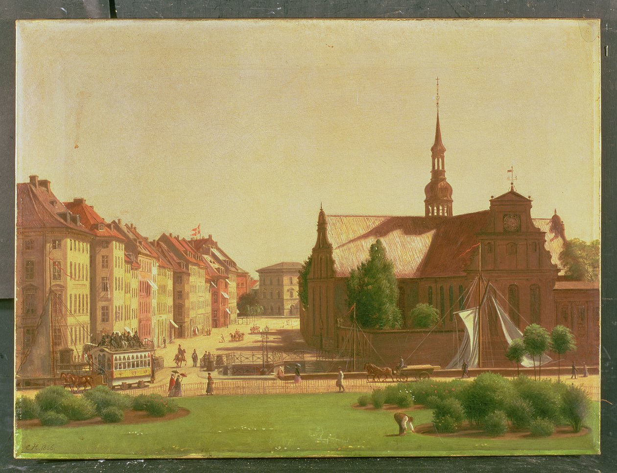 A Palota tér és a Holmens Kirke, a Christiansborg kastély ablakából, Koppenhágában, 1866 alkotó: Carl Christian Constantin Hansen