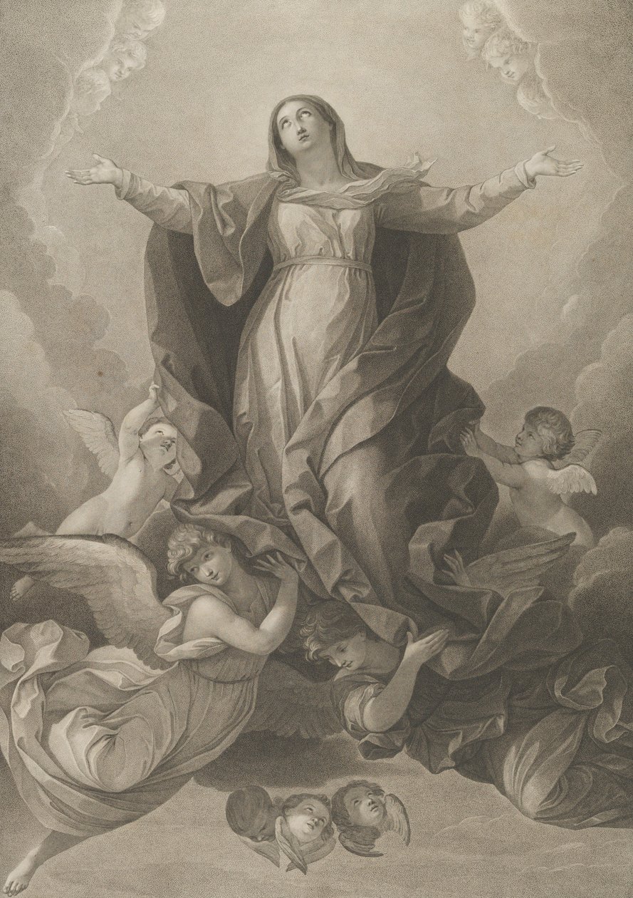A kitárt karral felemelkedő Szűzanya mennybemenetele, az őt támogató angyalok..., 1792. alkotó: Carl Ernst Christoph Hess