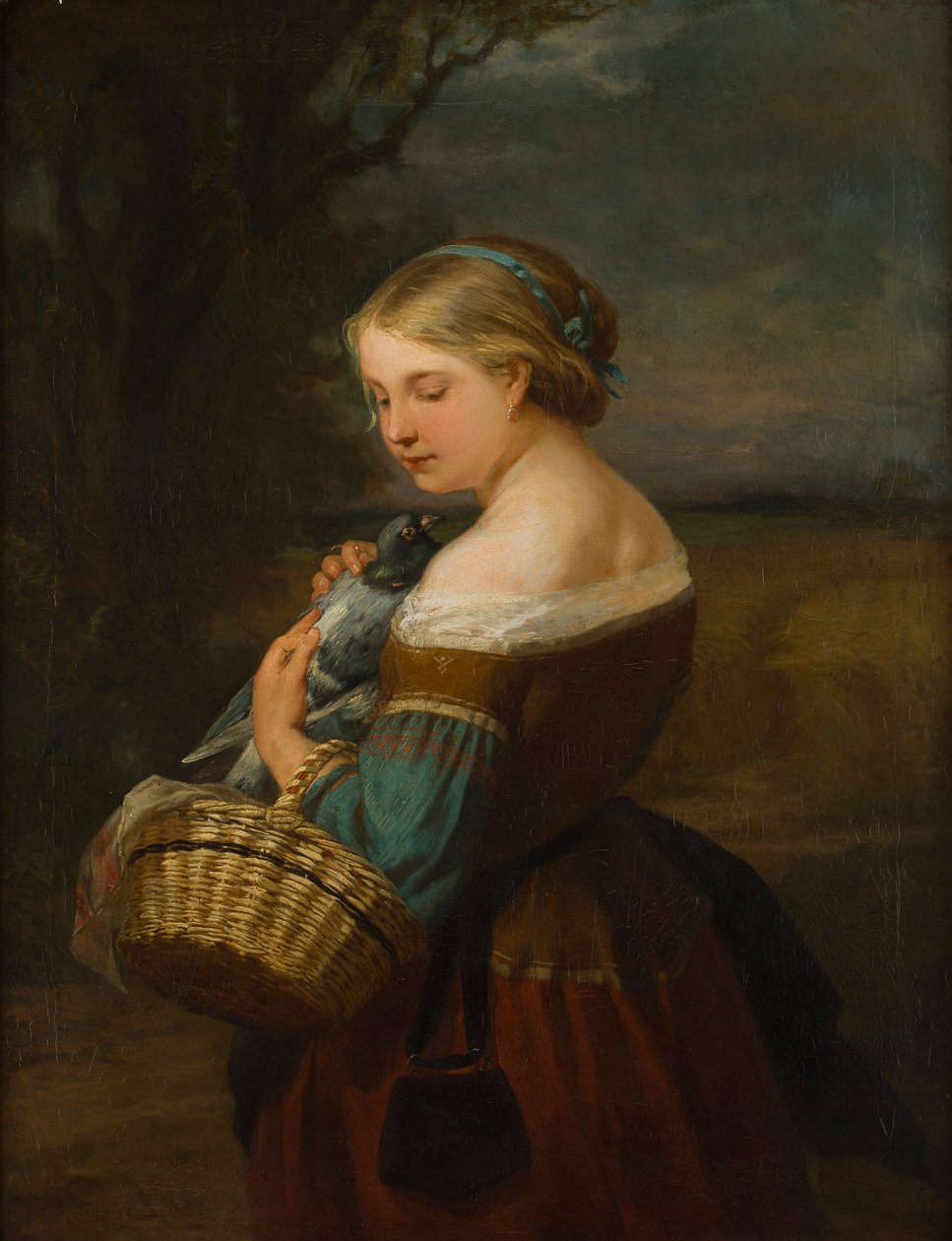 Galambos parasztlány portréja (olaj, vászon) alkotó: Carl Ernst Ludwig Wagner