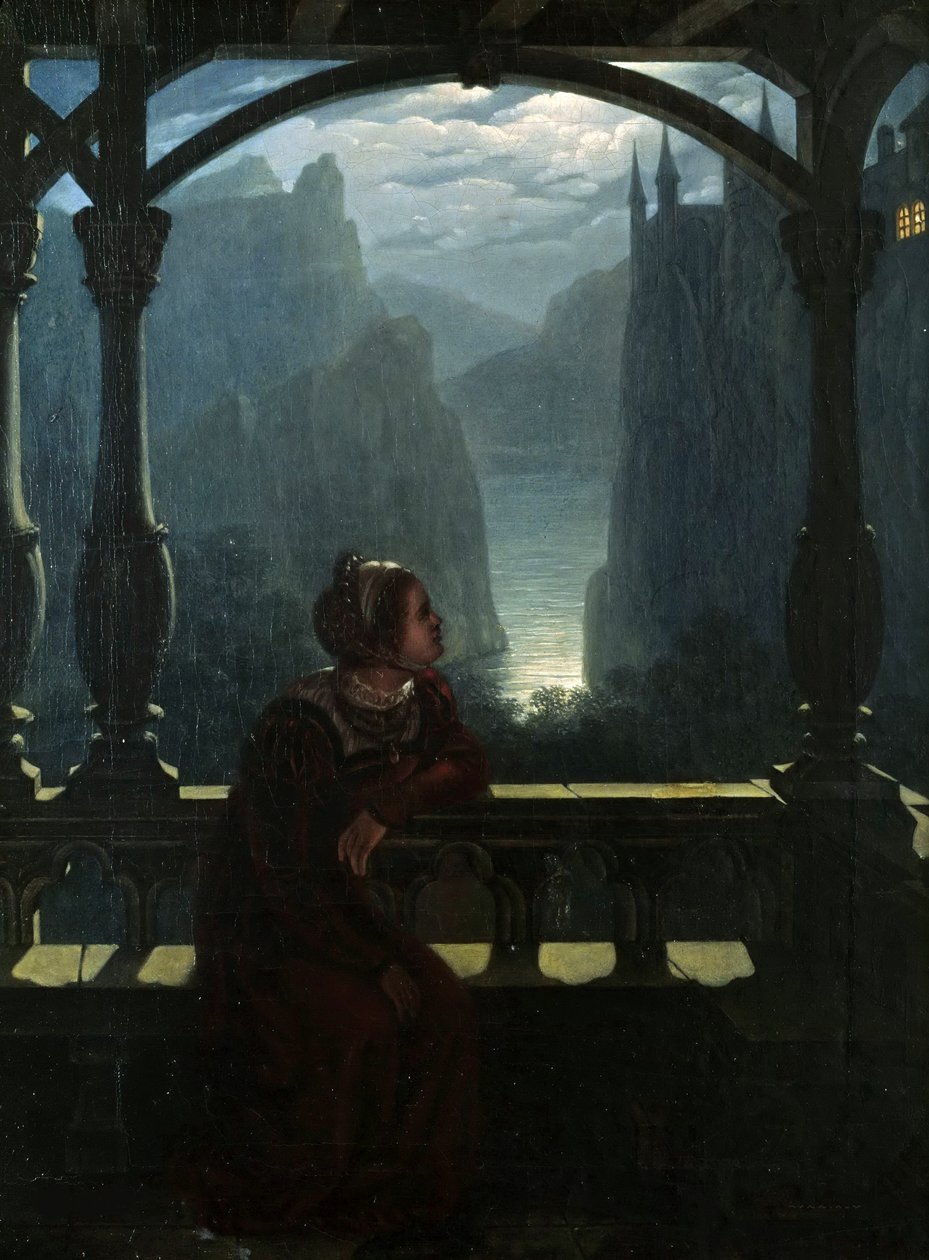 Lovagvár a Holdfényben, 1817. alkotó: Carl Friedrich Hampe